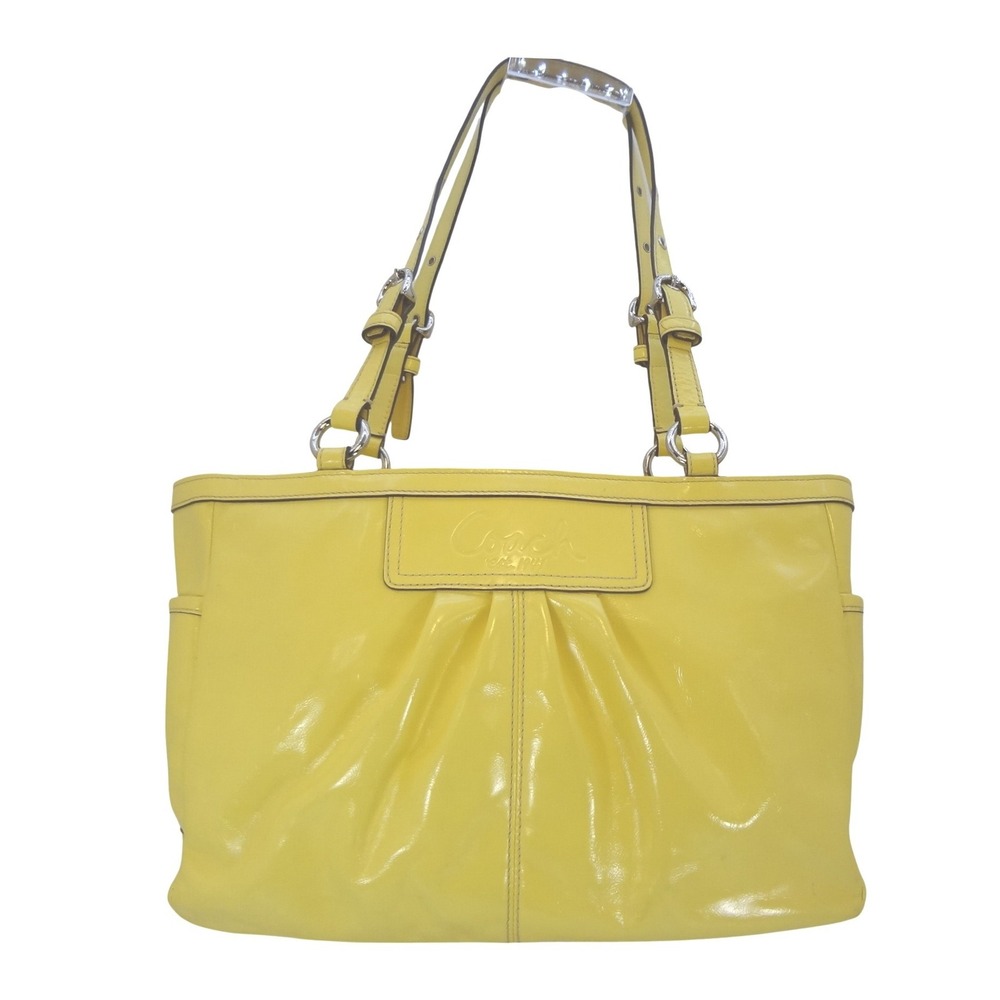 Vintage Coach Pleated Gallery Tote Womens Large Yellow Excellent Patent Leather
